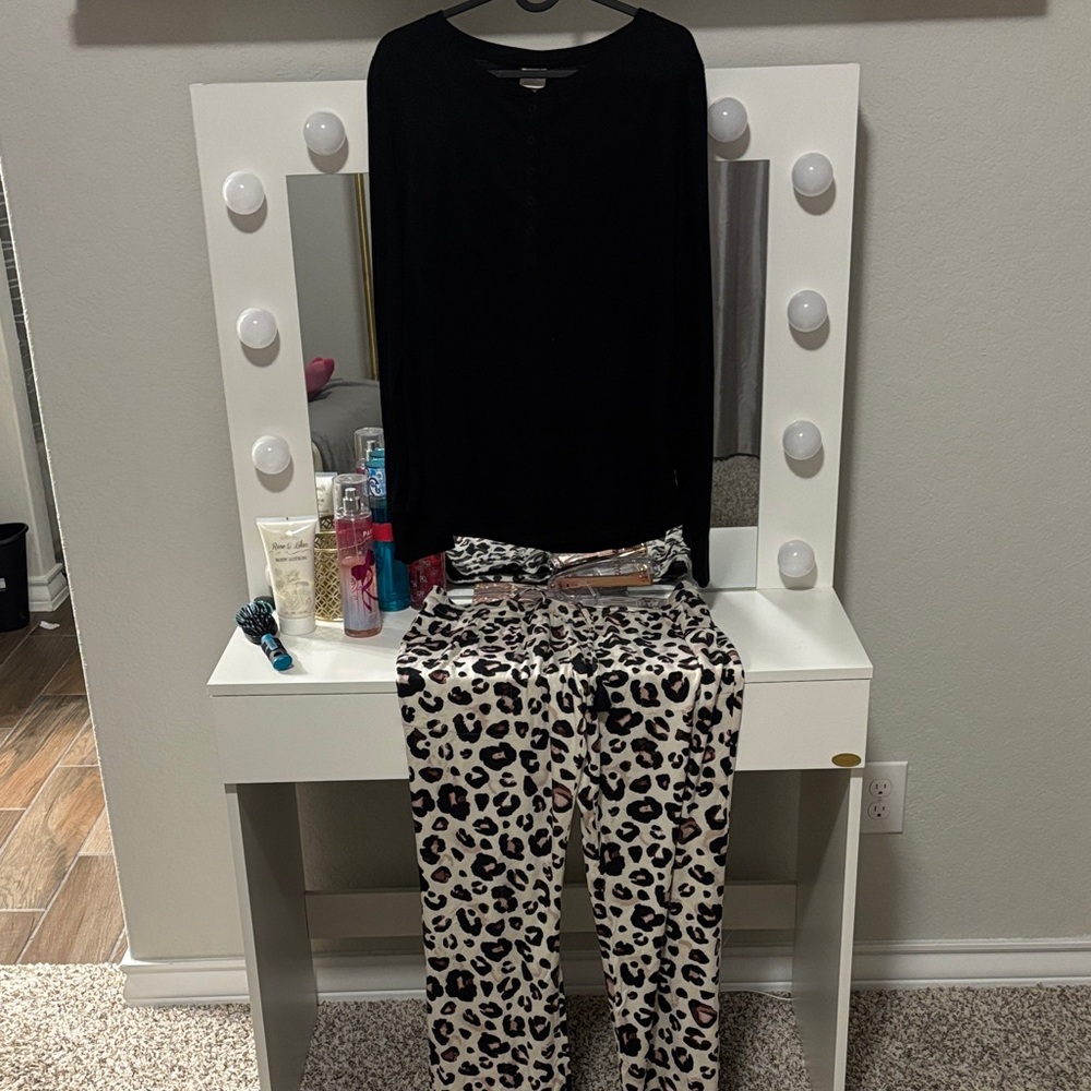 Medium Target Black Top and Leopard Print Pajama Set